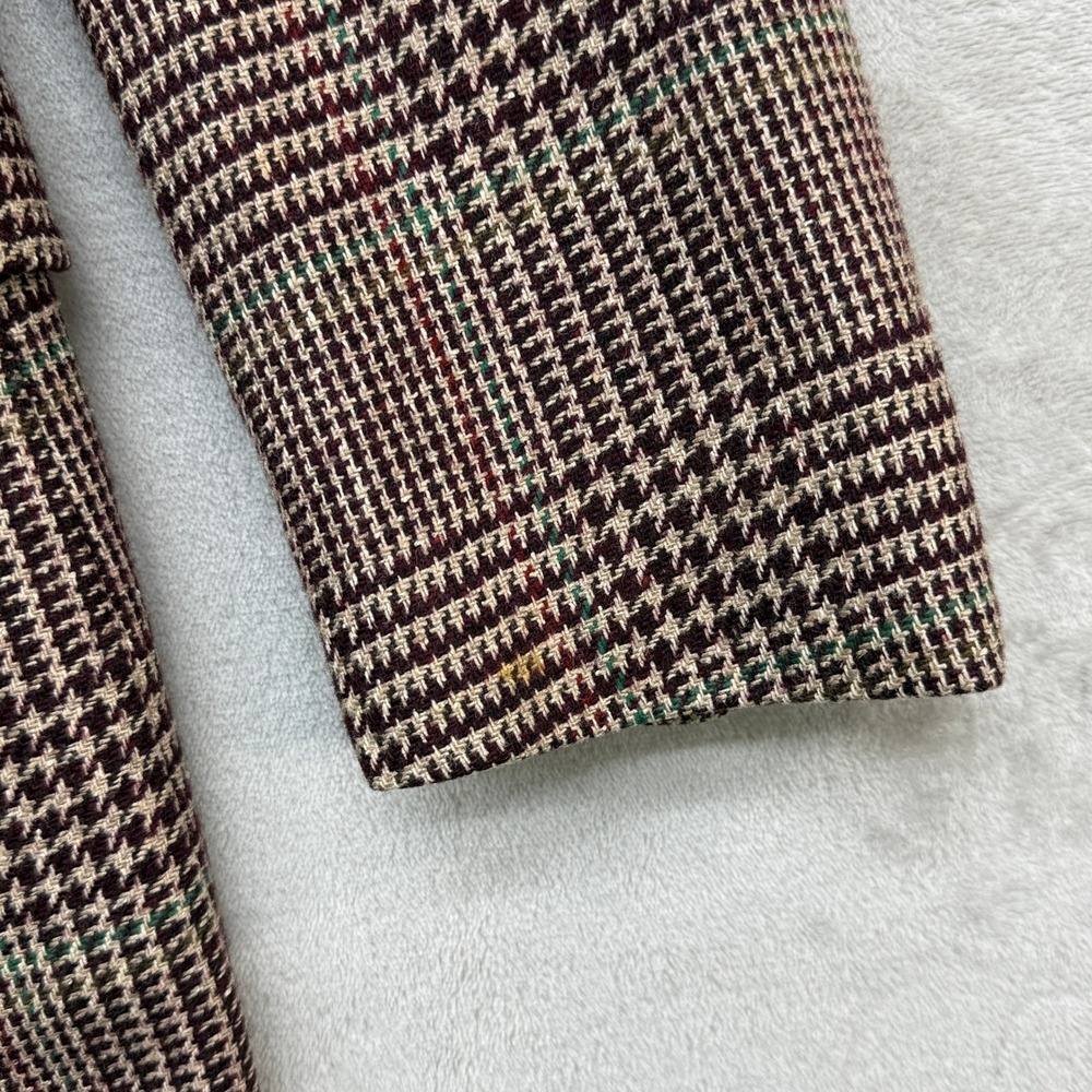 VTG Lands' End Sport Coat Men 40R Burgundy Glen Plaid Wool Tweed Blazer USA Made - Picture 2 of 12
